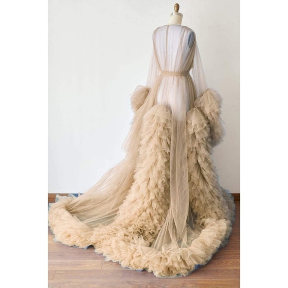 Sexy Illusion Long Lingerie Tulle Robe Nightgown Sleepwear / Bridal Robe - Picture 3 of 9